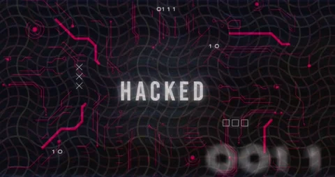 Animation of hacked text over grid pattern, binary codes and circuit board Stock Footage 221107685
