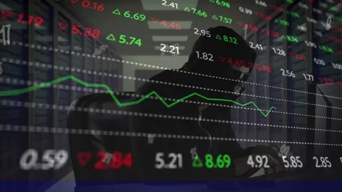 Animation of hacker using laptop with financial data processing Stock Footage 328644852