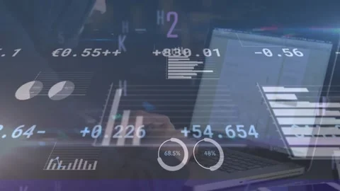 Animation of hacker using laptop with financial data processing Stock Footage 329022586