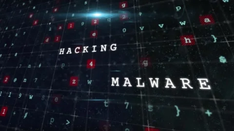 Animation of hacking, malware text in white, over lights and data processing on Stock Footage 328232146