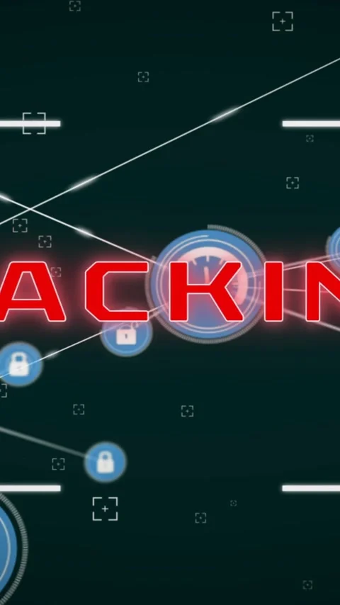 Animation of hacking text, network of connections with icons and data processing Stock Footage 320759724
