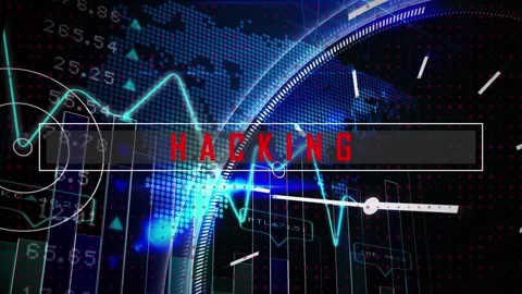 Animation of hacking text over data processing and clock on black background Stock Footage 328354287