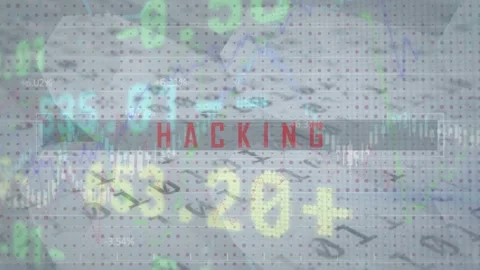 Animation of hacking text over financial data processing and binary coding Stock Footage 162899877