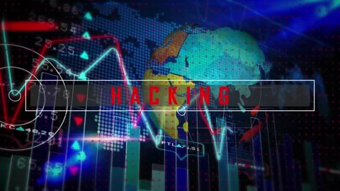 Animation of hacking text over globe and financial data processing Stock Footage 328357885
