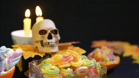 Animation of Halloween with candy background Stock-Footage 94250895