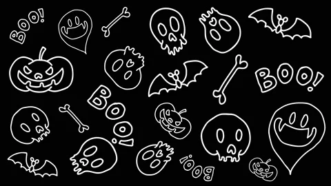 Animation of halloween elements in doodle style Stock Footage 142225728