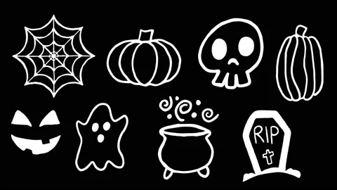 Animation of Halloween elements in doodle style Stock Footage 159967805