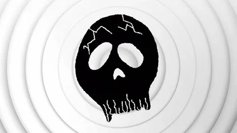Animation of halloween haunted ghost mask decoration over white circles Stock Footage 328015114
