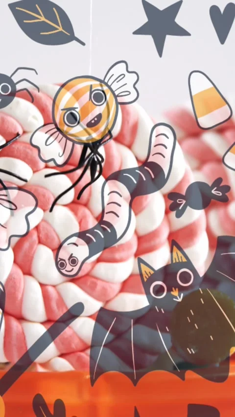 Animation of halloween icons over box of candy Stock Footage 342642015