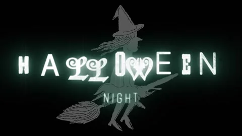 Animation of halloween night text over witch riding on broom against black Stock Footage 326427043