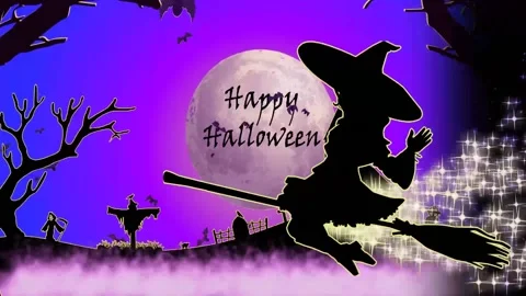 Animation for halloween with witch, bats, pumpkins and cemetery Stock Footage 140868818