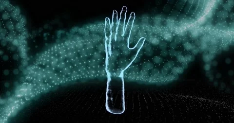 Animation of hand and wave over dark bac... | Stock Video | Pond5