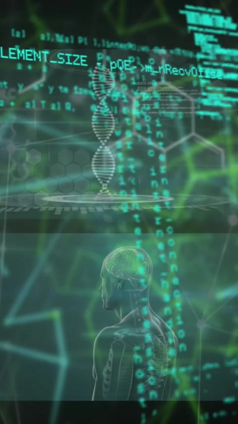 Animation of hand bionic security system over data processing in blue and black Stock Footage 320183414