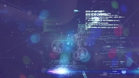 Animation of hand bionic security system over blue space with diverse data and Stock Footage 327526736