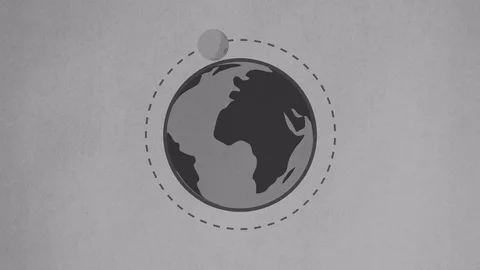 Animation of hand drawn moon cycle around the earth loop. Cartoon Earth and Moon Stock Footage 80263080