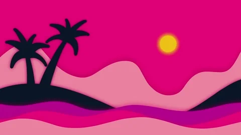 Animation of hand drawn sunset or sunrise in paper art style Stock Footage 245429364