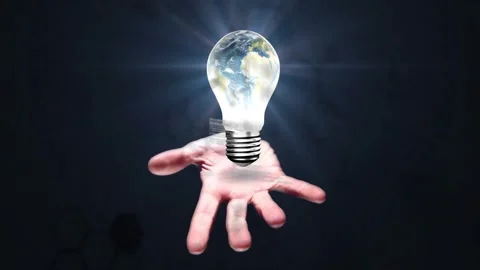 Animation of hand with globe in lightbulb over data processing on black Stock Footage 327198803