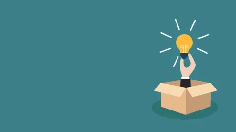 Animation hand holding light bulb of idea sticking out from the box Stock Footage 303392674