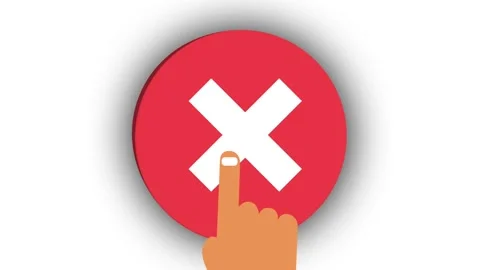 Animation of a hand icon pressing a red 'X' button on a white background. Stock-Footage 319663678