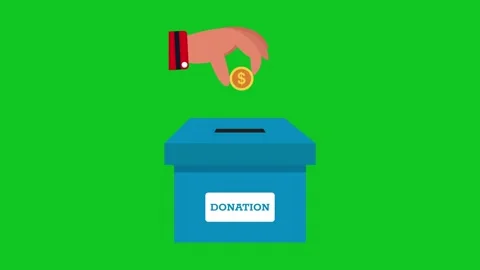 Animation of hand inserting coin into a donation box on a green screen Stock Footage 310928893