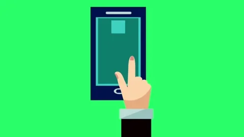 Animation hand with smartphone on green background. Stock Footage 256193114