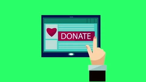 Animation hand with smartphone text DONATE on green background. 	 Stock Footage 256193112