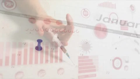 Animation of hand with syringe over data processing on white background Stock Footage 326187004