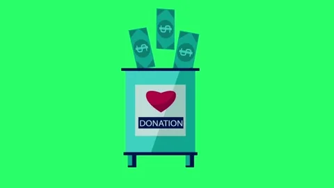 Animation hand with text DONATE on green background. Stock Footage 256193108