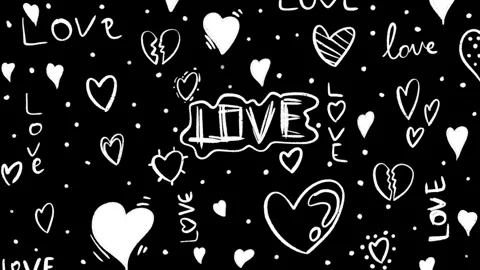 Animation of handdrawn love background. Scribble love on black background Stock Footage 262630352