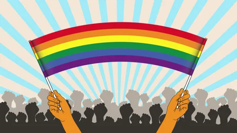 Animation of hands hold and wave the rainbow LGBT flag. Stock Footage 170557114