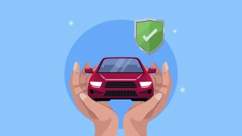 Animation of hands holding a car with a shield icon illustrating insurance .. Stock Footage 339269836