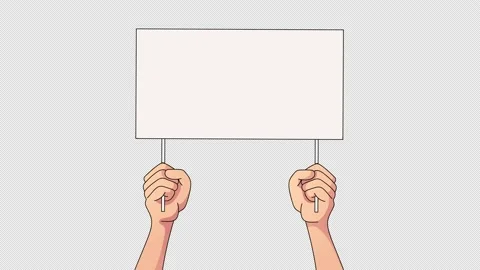 Animation of hands holding white blank paper Marcher holds placard ALPHA channel Stock Footage 147154617