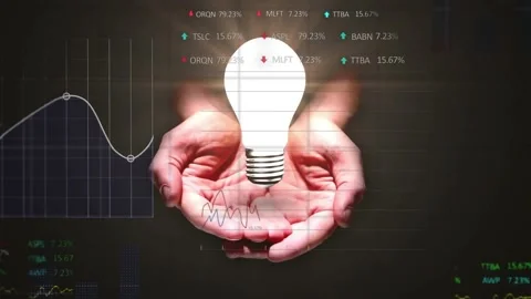 Animation of hands with lightbulb over data processing on black background Stock Footage 328601171