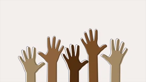 Animation of hands raised up in the air. Concept of racial diversity Stock Footage