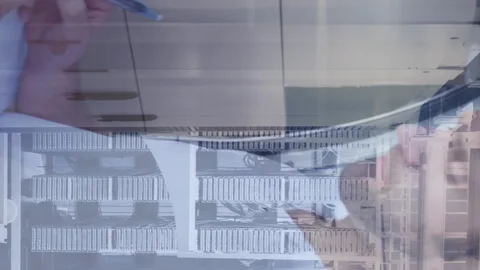 Animation of hands working over modern building over data processing Stock Footage 312673940