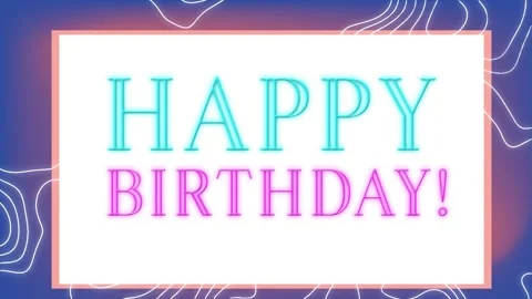 Animation of happy birthday text in rectangle over abstract pattern against blue Stock Footage 244735767