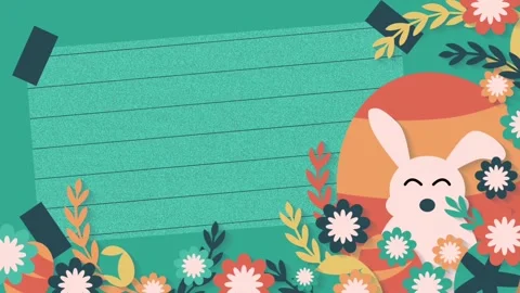 Animation of happy easter and spring background with bunny, eggs, and flowers. Stock Footage 261164747