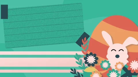 Animation of happy easter and spring background with bunny, eggs, and flowers. Stock Footage 261398113