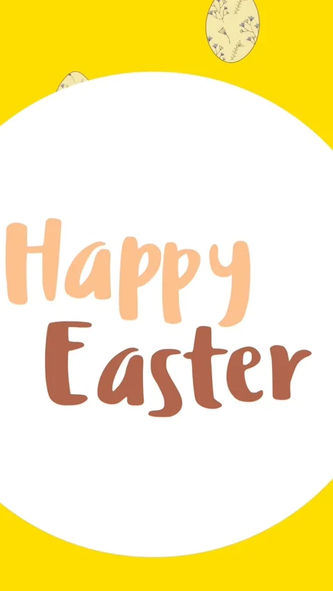 Animation of happy easter in circle over easter eggs on yellow background Stock Footage 341918372