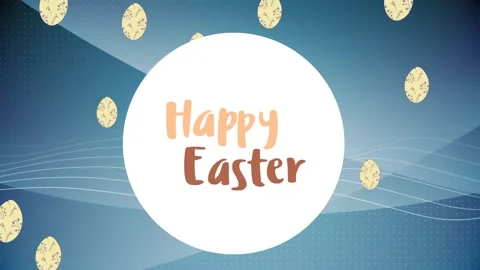 Animation of happy easter text over egg icons and shapes Stock Footage 328359588