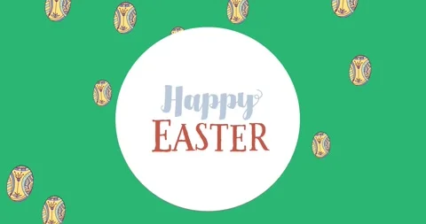 Animation of happy easter text over easter eggs on green background Stock Footage 329359440