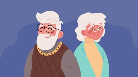 Animation of happy elderly couple with white hair standing together in flat.. Vídeos de archivo 339113719