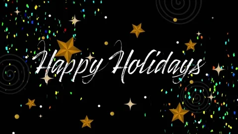 Animation of happy holidays text, falling confetti, stars, circular pattern Stock Footage 327644913