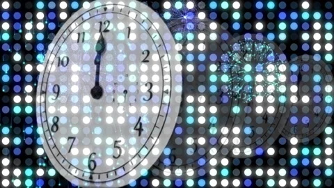 Animation of happy new year text with fireworks exploding and glowing spots over Stock Footage 162134057