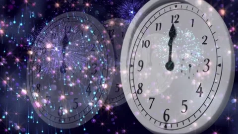 Animation of happy new year text with fireworks exploding and glowing lights Stock Footage 162134058
