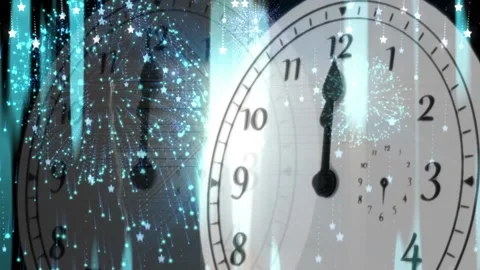 Animation of happy new year text with fireworks exploding and glowing lights Stock Footage 162134059
