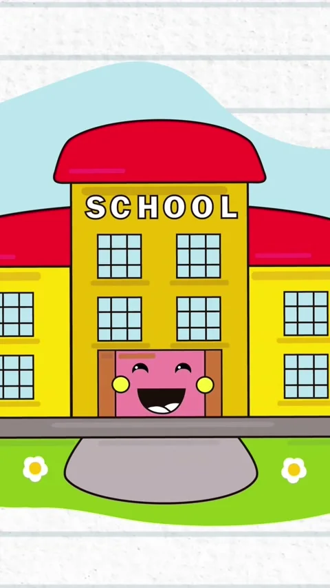 Animation of happy school building over white background Vídeos de archivo 343682332