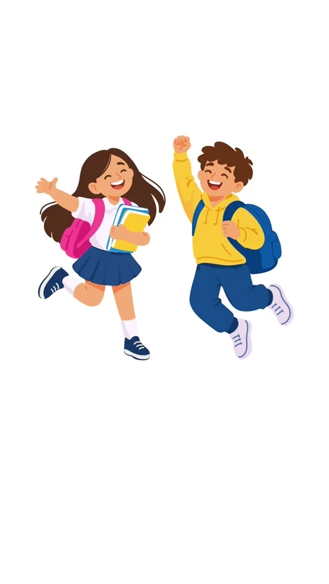 Animation happy student child jumping with enthusiasm for education Video stock 346374087