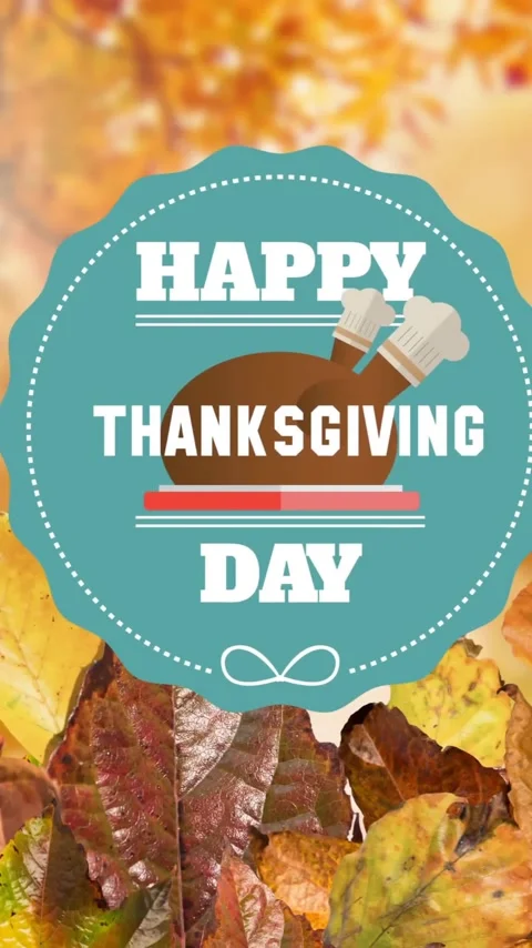 Animation of happy thanksgiving day text over autumn leaves background Stock Footage 343829094