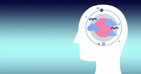 Animation of head with cloud and circle over blue background Stock Footage 328255406